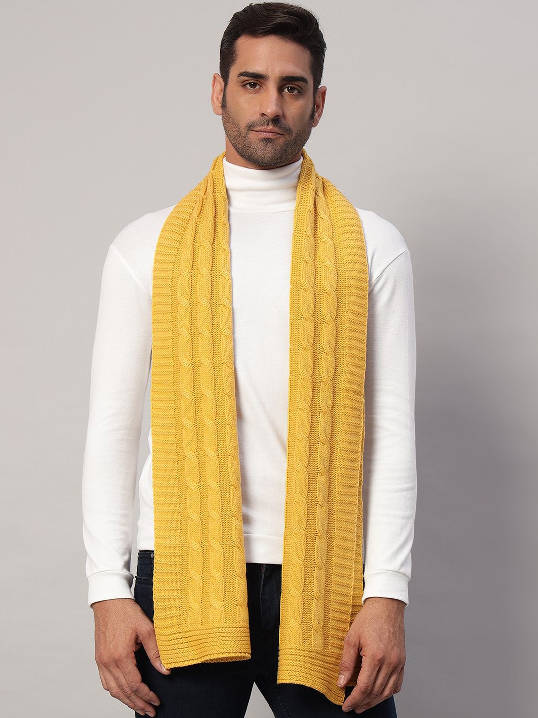 

HANDICRAFT PALACE Men Self Design Merino Reversible Wool Mufflers, Yellow