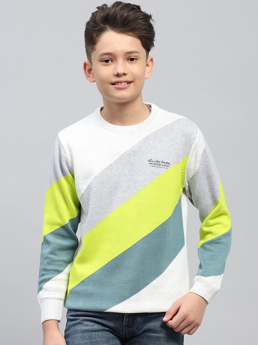 

Monte Carlo Boys Colourblocked Cotton Pullover Sweaters, White