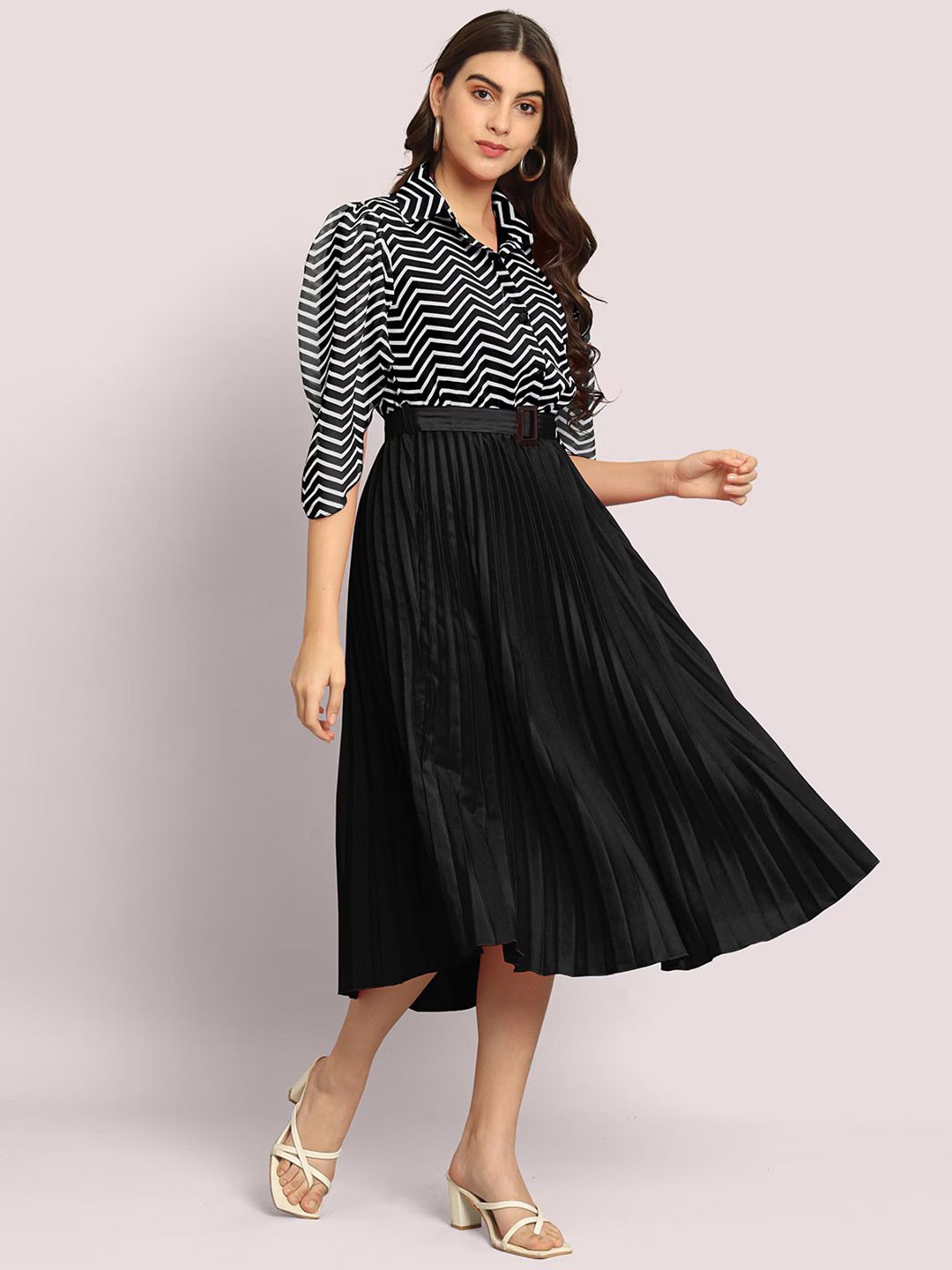 

Raiyani Enterprise Striped Applique Fit & Flare Maxi Dress, Black