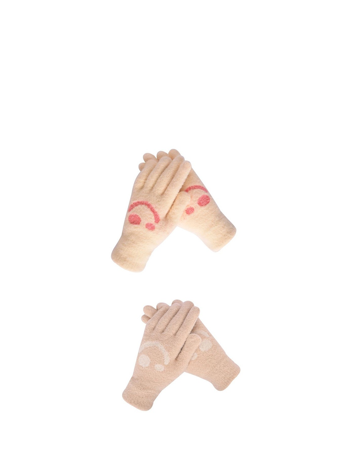 

LOOM LEGACY Women Pack of 2 Patterned Acrylic Winter Gloves, Beige