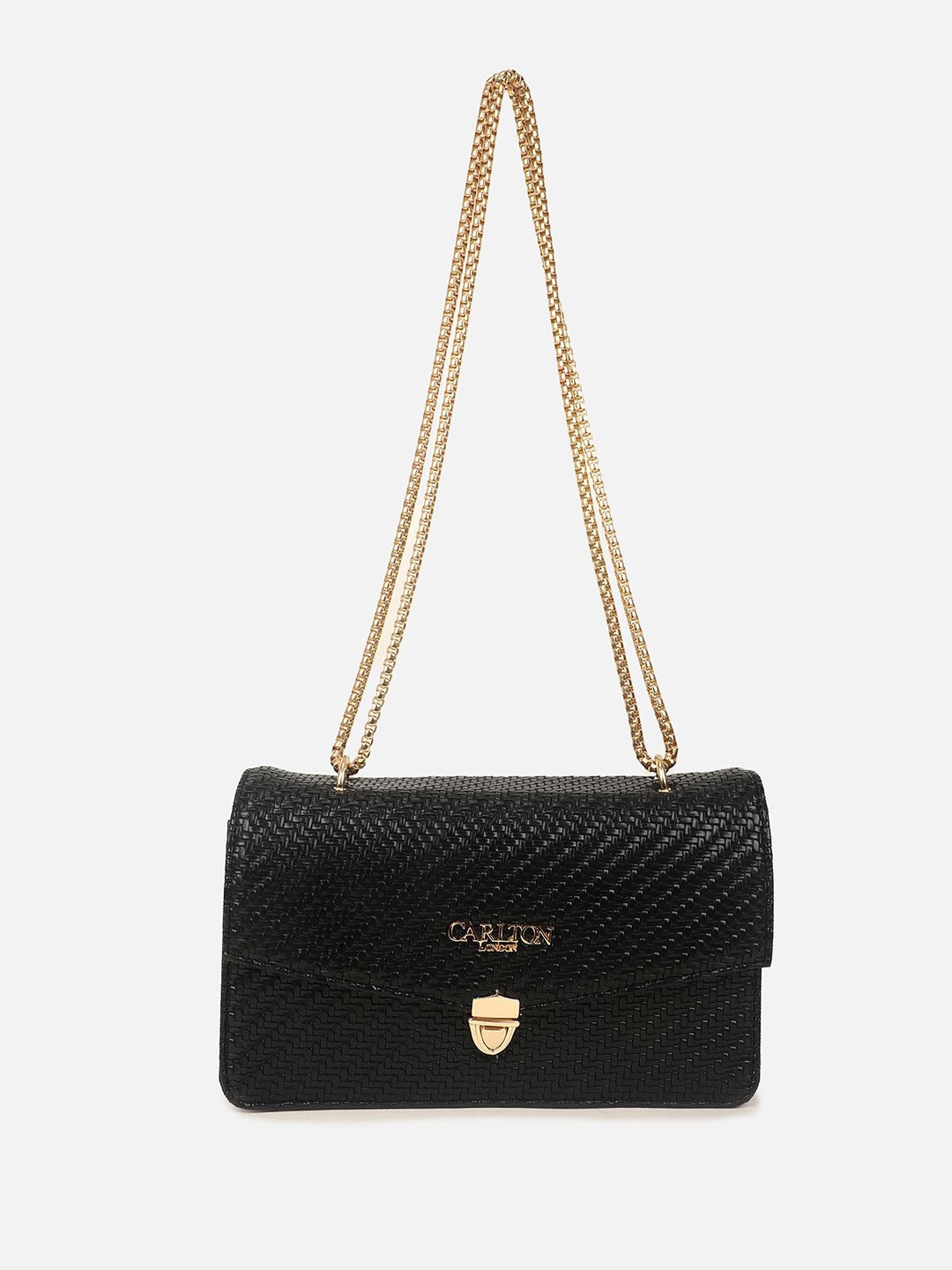 

Carlton London Women Textured Crossbody Leather Sling Bag, Black