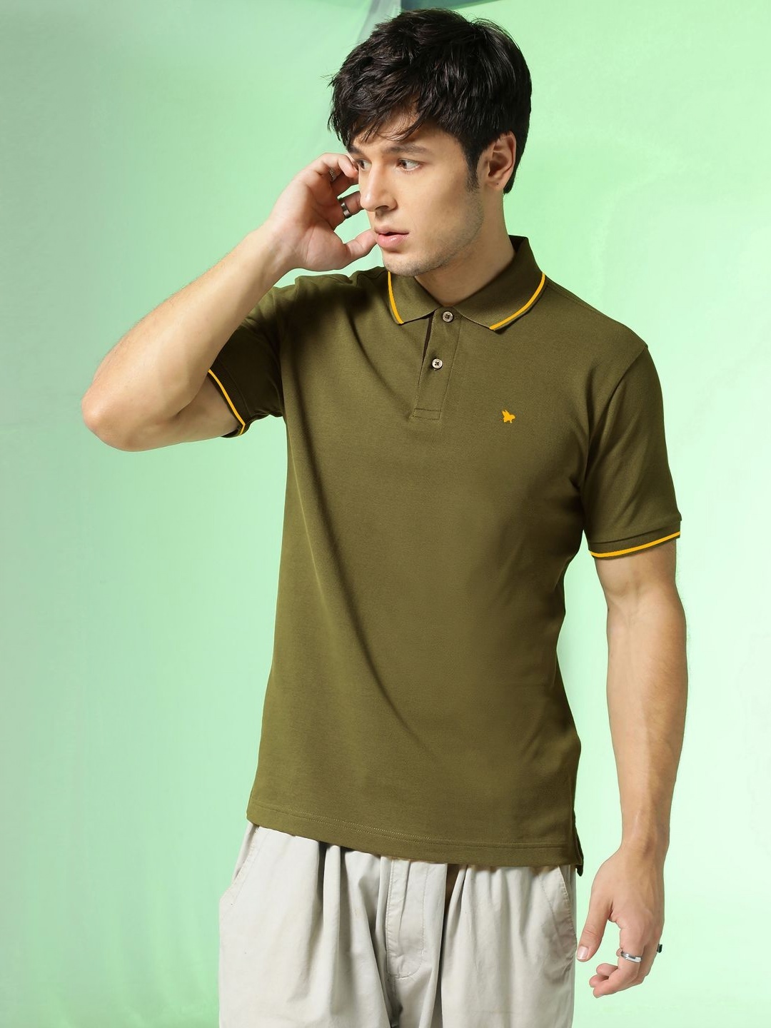 

Markle Moro Men Solid Polo Collar Cotton T-shirt, Olive