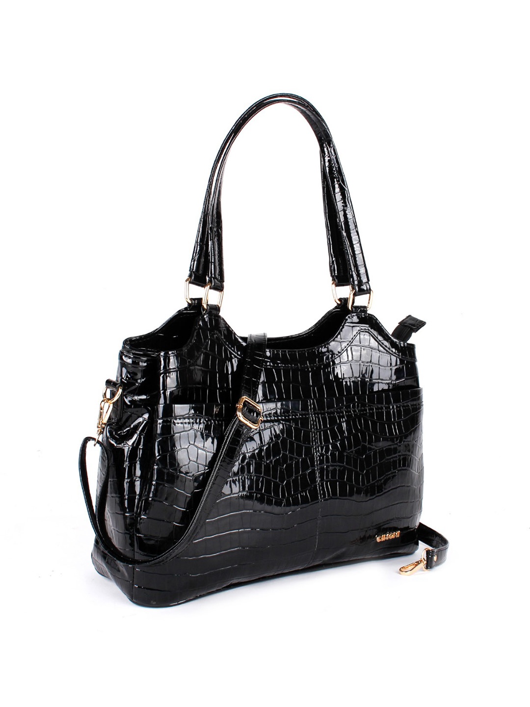 

CIMONI Women Textured Structured Shoulder Bag, Black