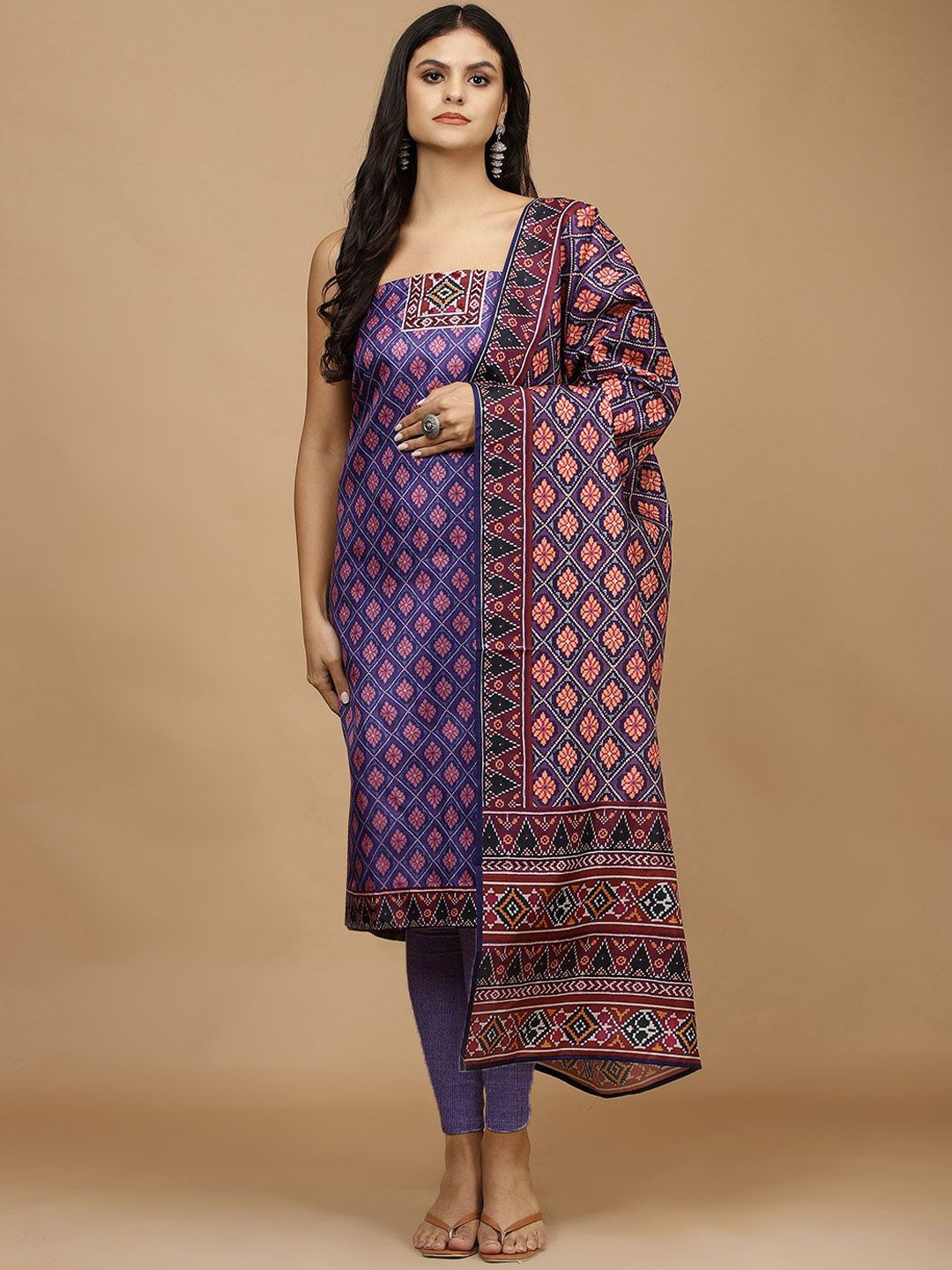 

Meena Bazaar Geometric Printed Unstitched Dress Material, Blue
