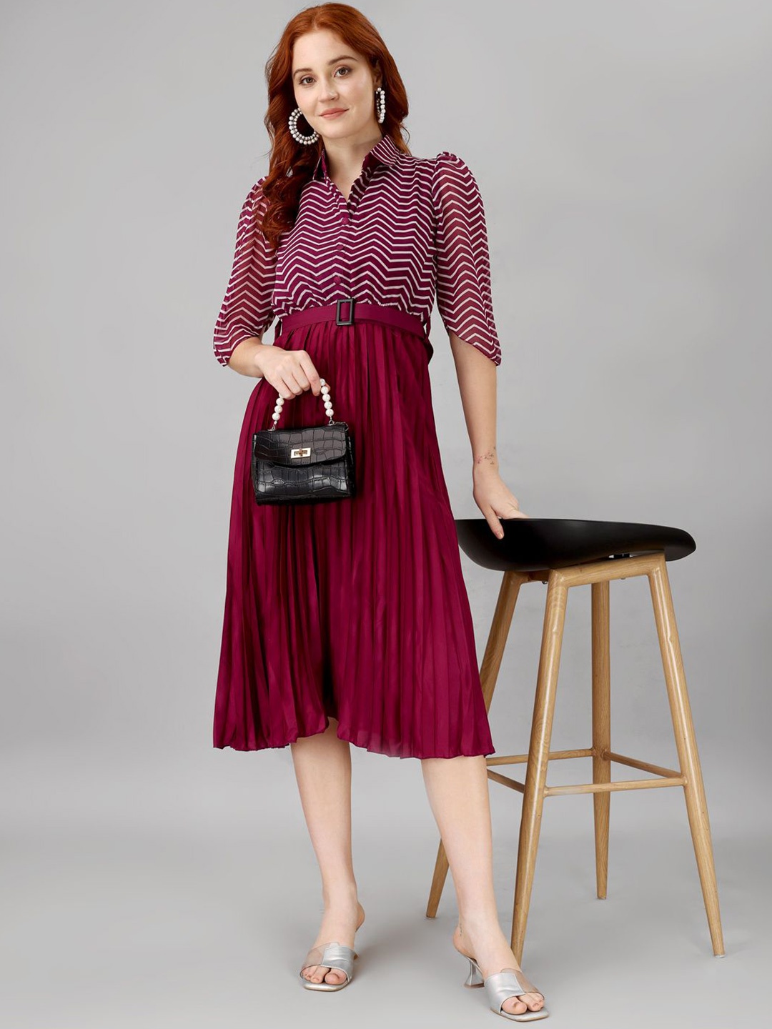 

Raiyani Enterprise Chevron Fit & Flare Maxi Dress, Magenta