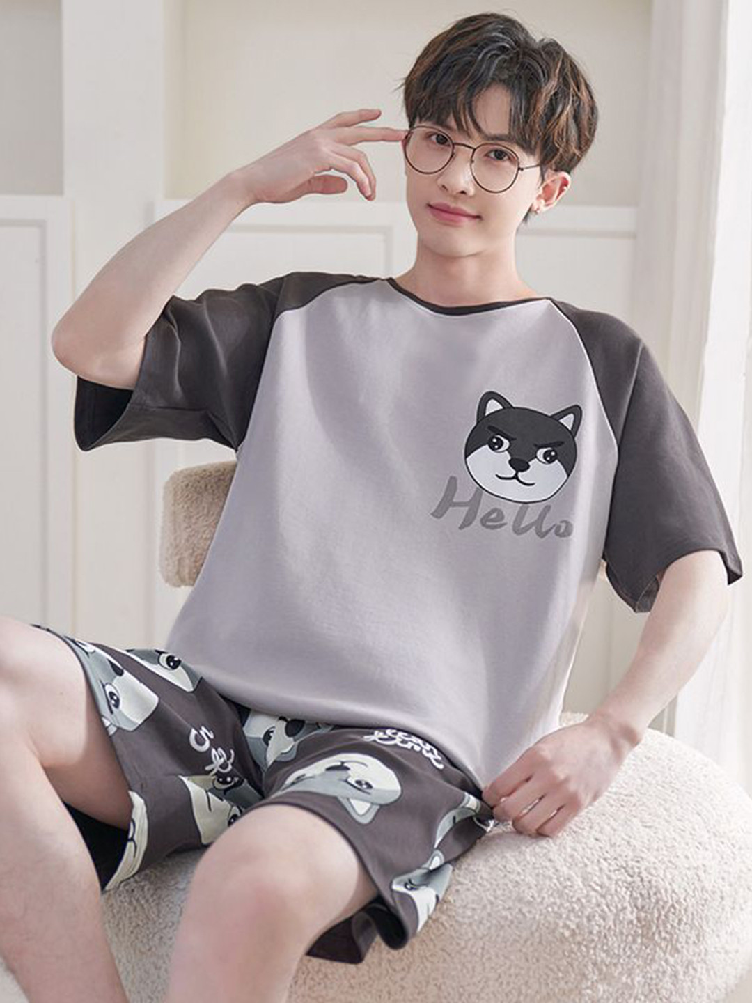

StyleCast Printed Pure Cotton T-Shirt With Shorts, Grey