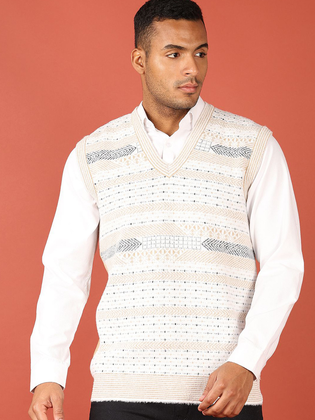 

V-Mart Men Cable Knit Sweater Vest, Beige