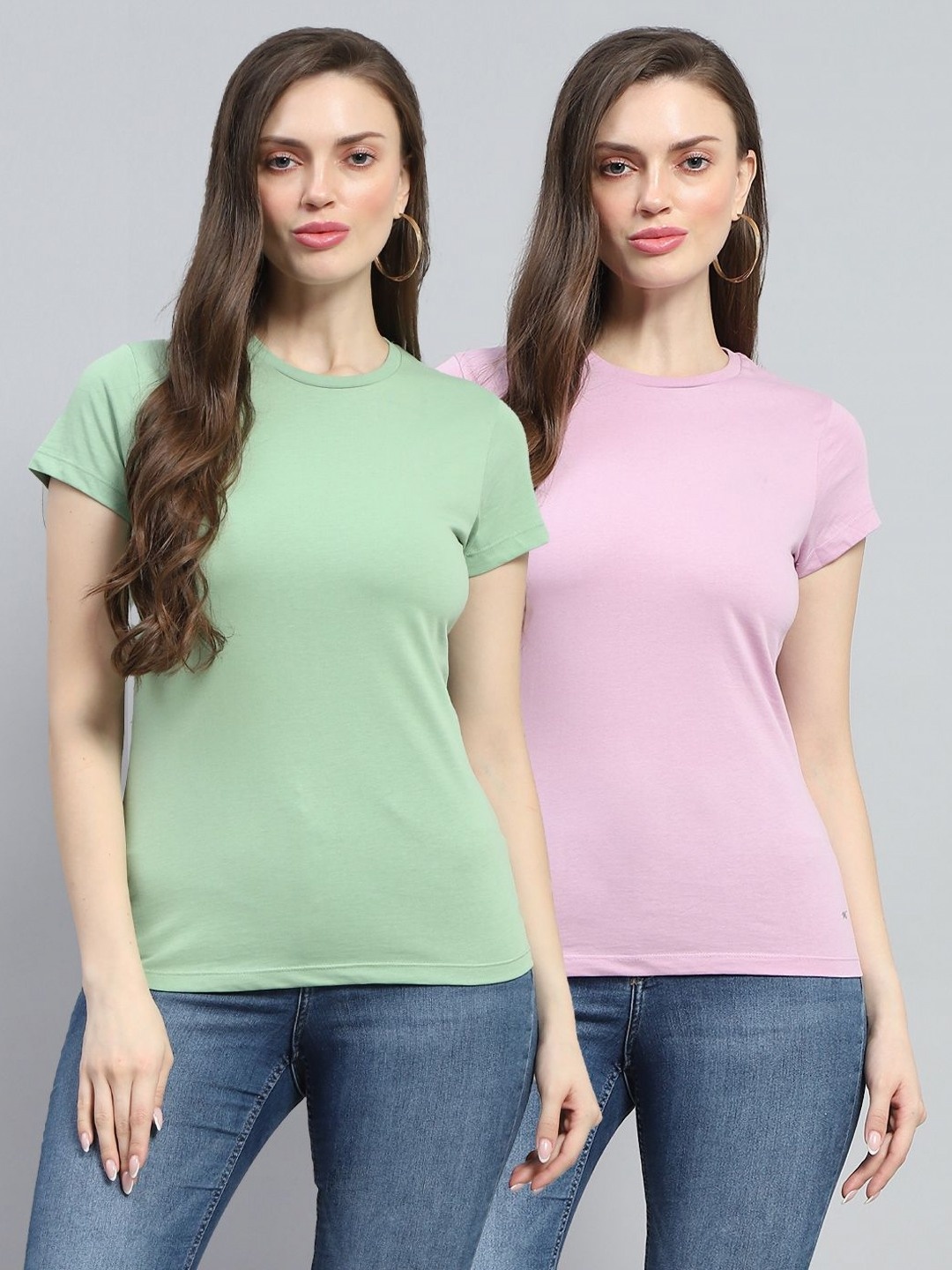 

Monte Carlo Women Pack Of 2 Solid Round Neck Cotton T-shirts, Pink