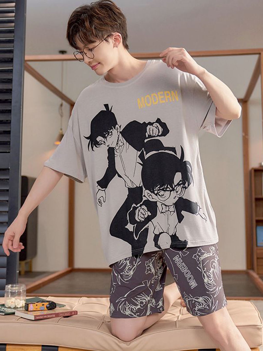 

StyleCast Printed T-Shirt with Shorts Night suit, Grey