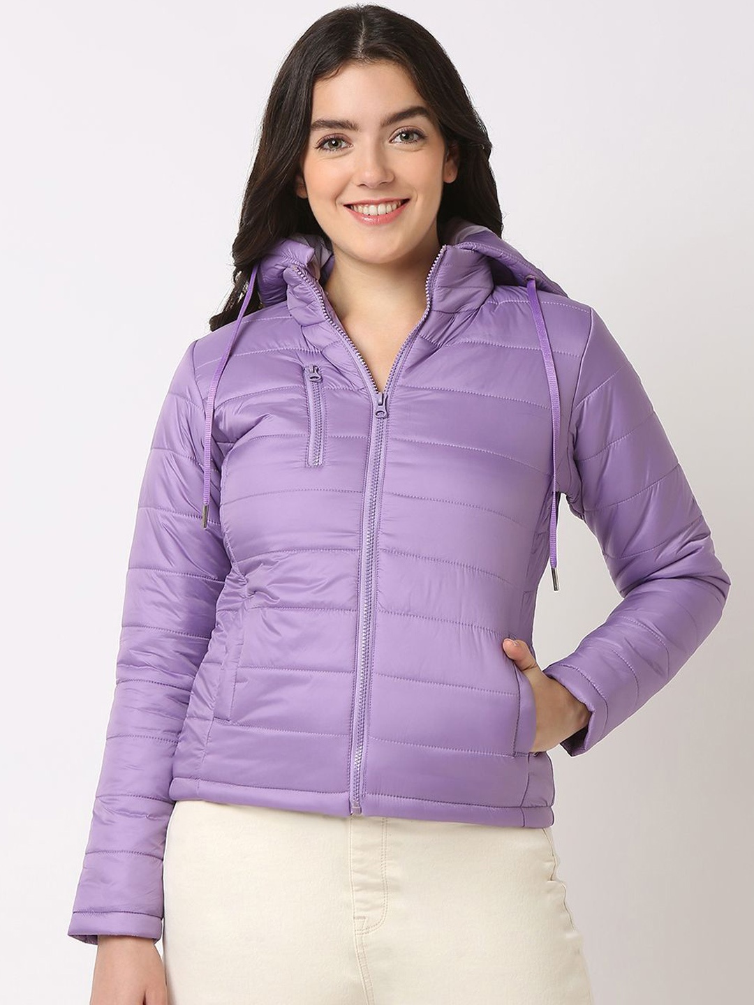 

SPYKAR Women Hooded Solid Casual Padded Jacket, Lavender