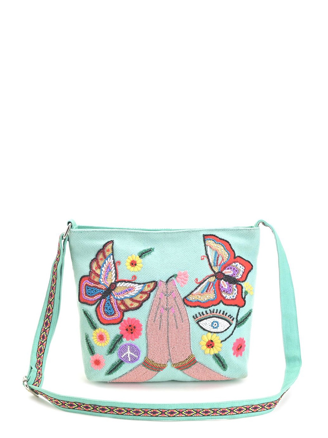 

BohoGirl Women Embellished Structured Cotton Shoulder Bag, Sea green