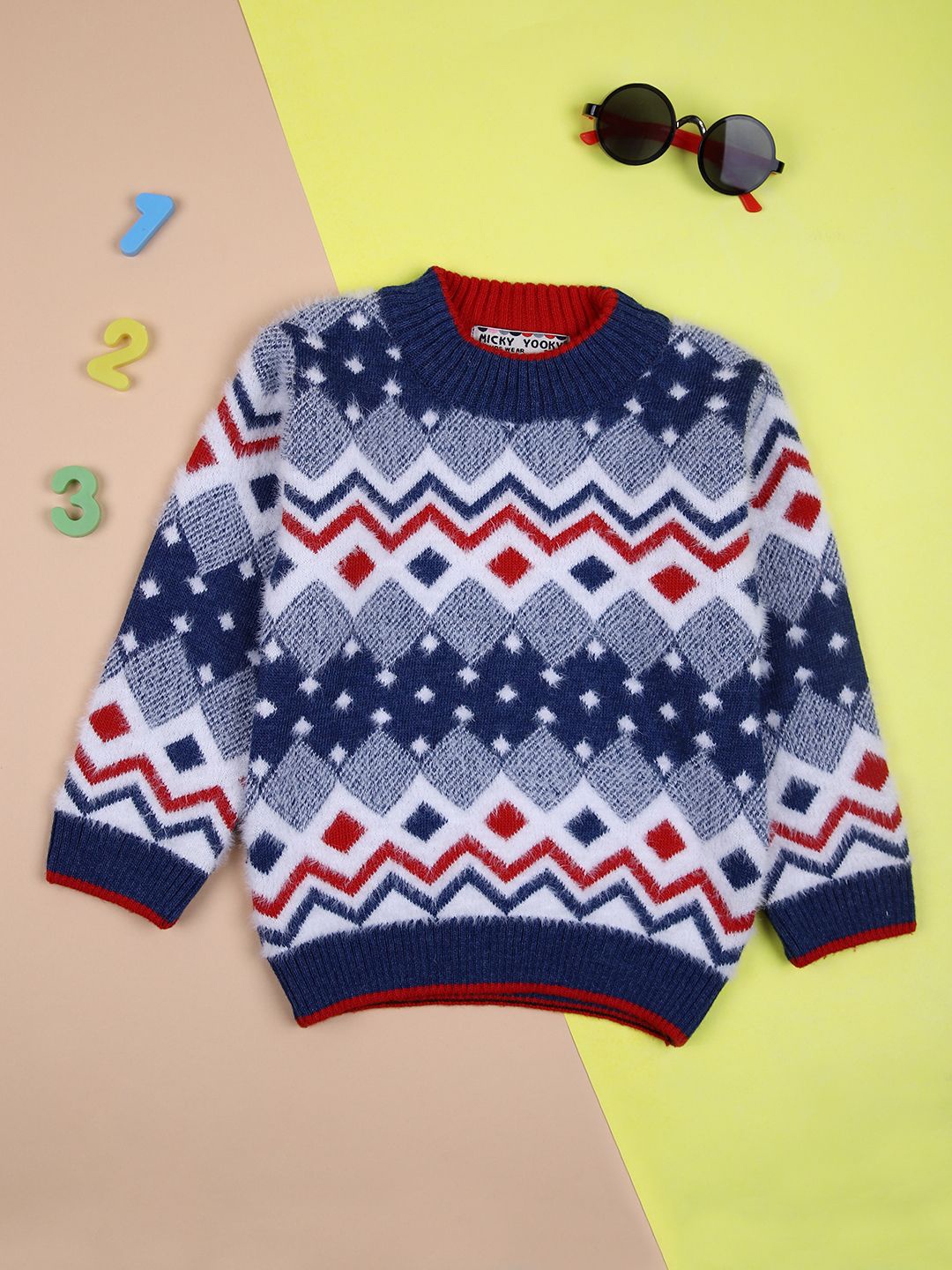 

V-Mart Boys Cotton Geometric Self Design Casual Pullover, Blue
