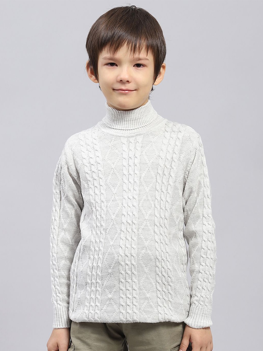 

Monte Carlo Boys Self Design Cotton Cable Knit Pullover Sweaters, Off white