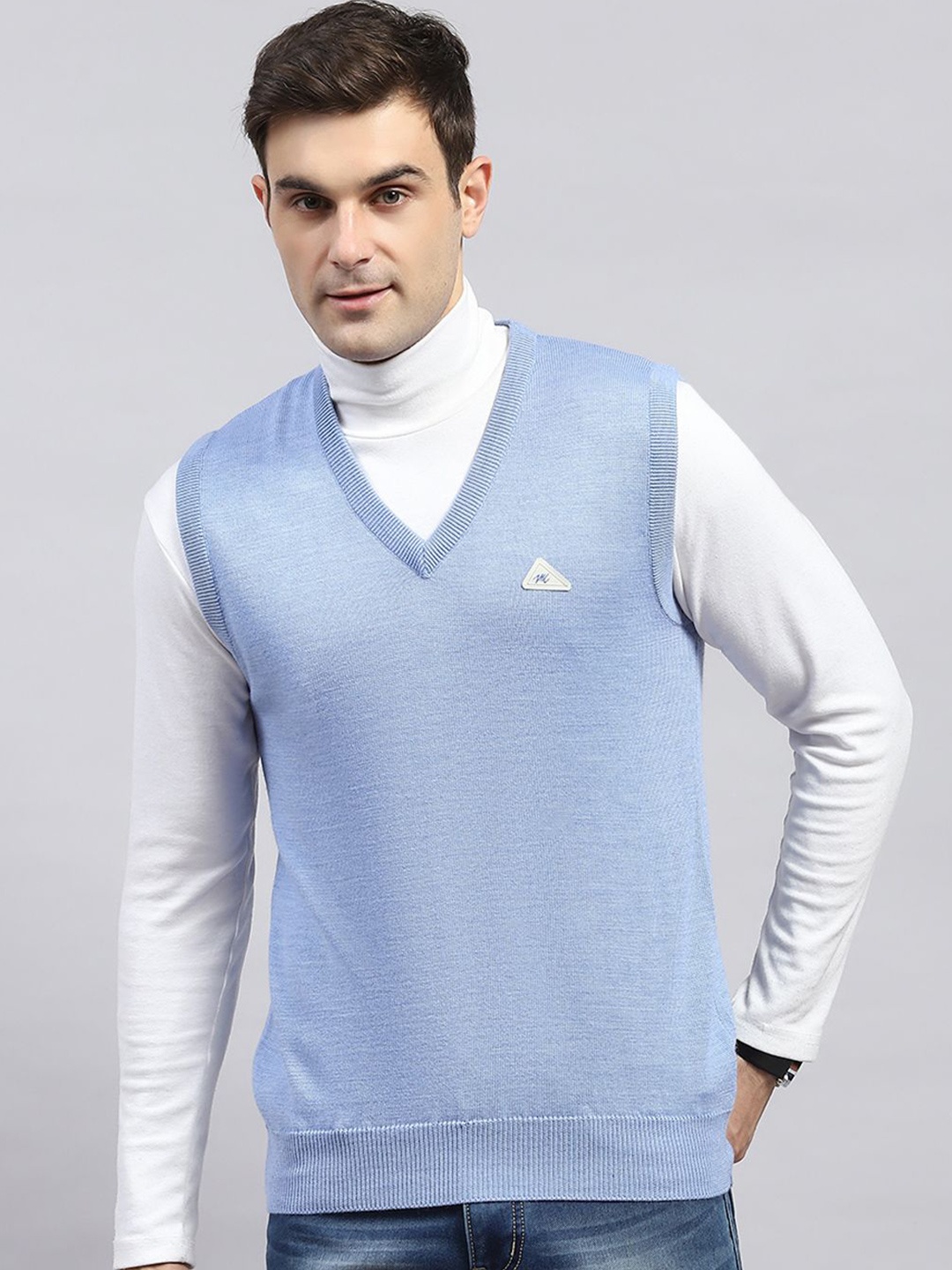 

Monte Carlo Men Woollen V - Neck Long Sleeves Pullover Sweater, Blue