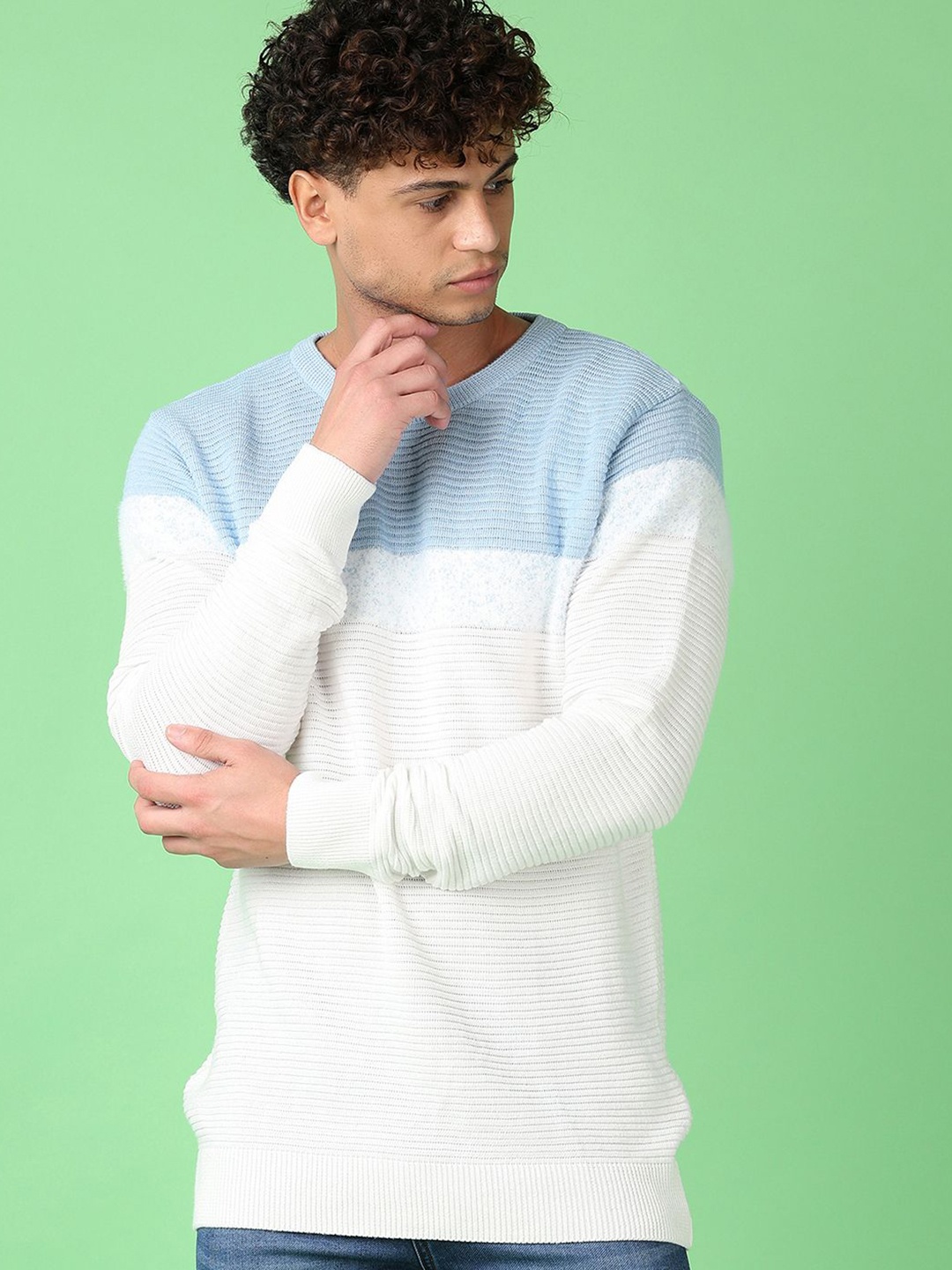 

V-Mart Men Self Design Colourblocked Pullover, White