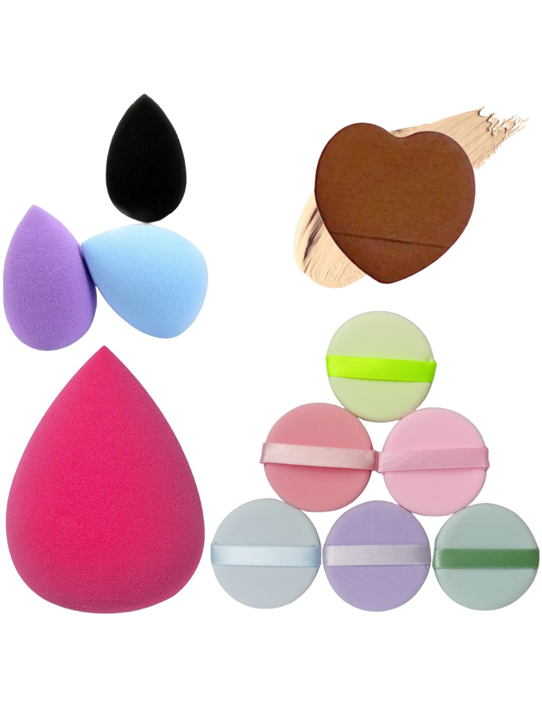 

Facejewel Set Of 11 Powder Puff Mini & Heart Sponge With Mini Puff & Big Blender, Multi