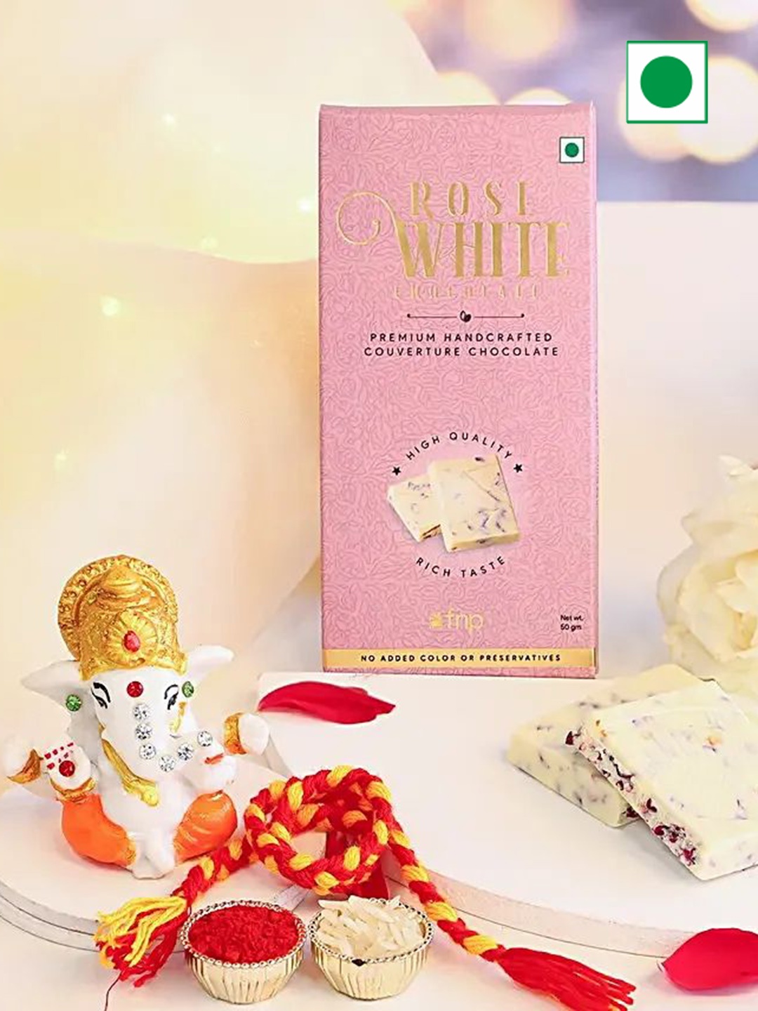 

fnp Opulent Blessings N Rose White Chocolate Gift, Pink