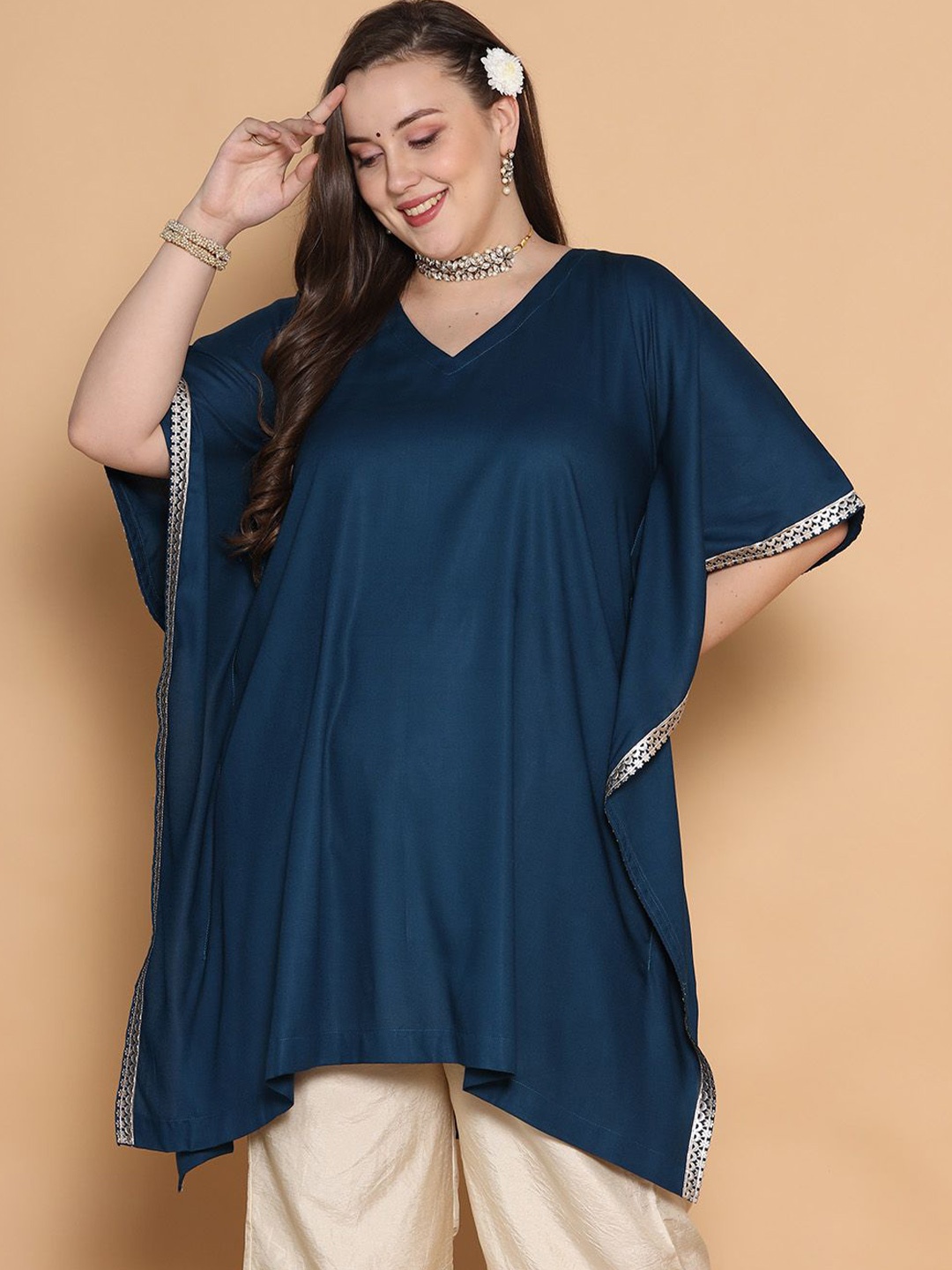 

LetsDressUp Women Plus size V-Neck Kaftan Kurta, Teal