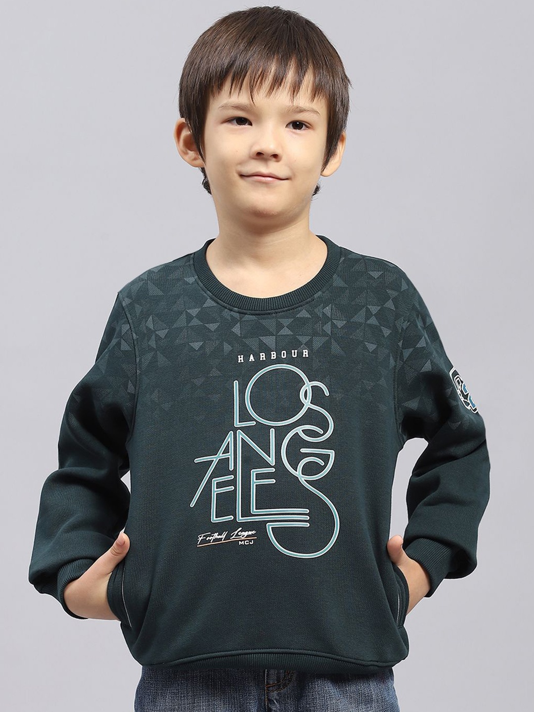 

Monte Carlo Boys Cotton Green Printed Round Neck Full Sleeves Pullover Sweatshirt