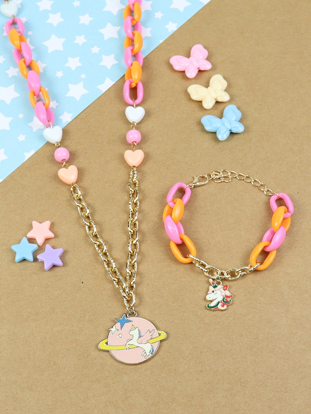 

Asthetika Kids Girls Beaded Unicorn Galaxy Charm Jewellery Set, Gold