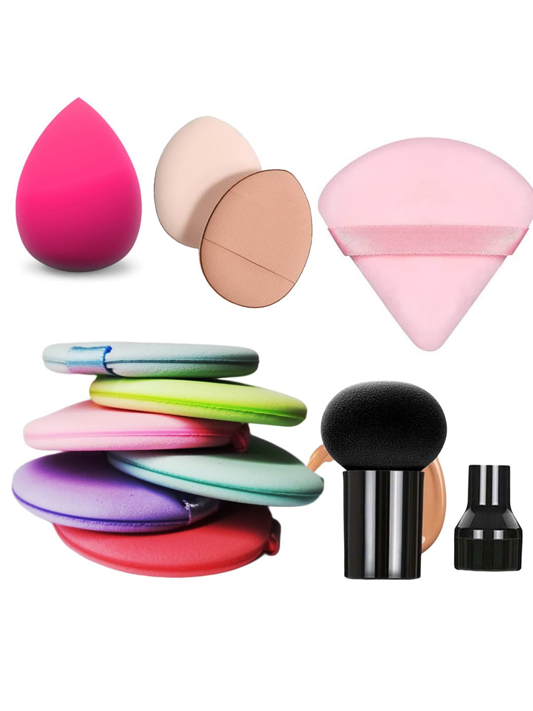 

Facejewel Set Of 11 6 Powder Puff, 2 Finger, 1 Mushroom- 1 Blender & 1 Pizza Puff, Multi