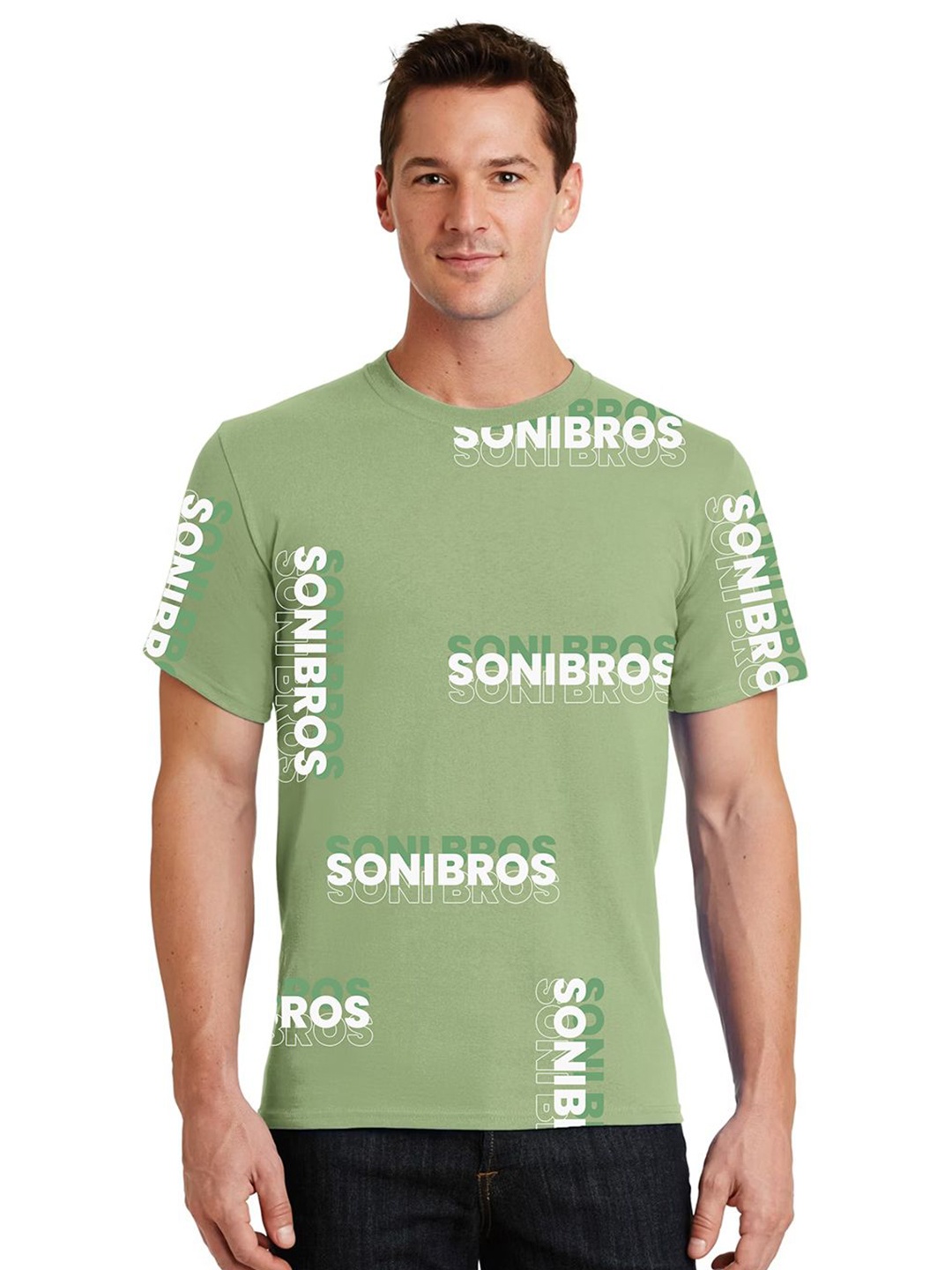 

SONIBROS Men Typography Printed Round Neck Cotton T-shirt, Green