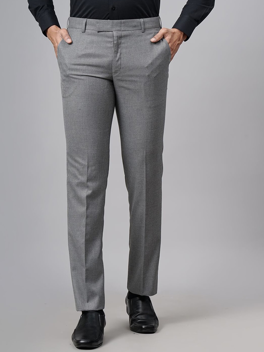 

METAL Men Slim Fit Mid-Rise Formal Trousers, Grey