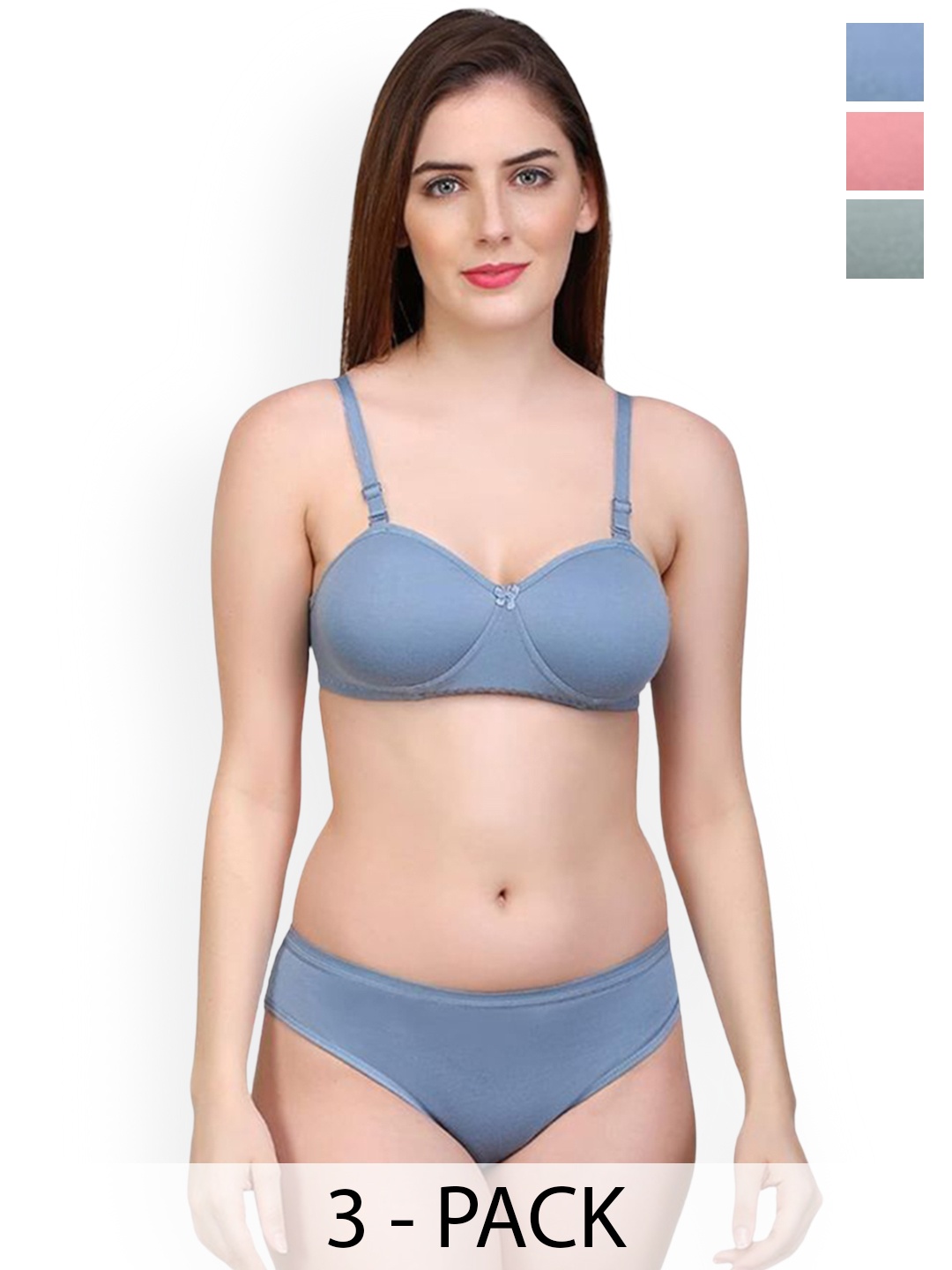 

Designer Bugs Pack Of 3 Lightly Padded Lingerie Set, Grey