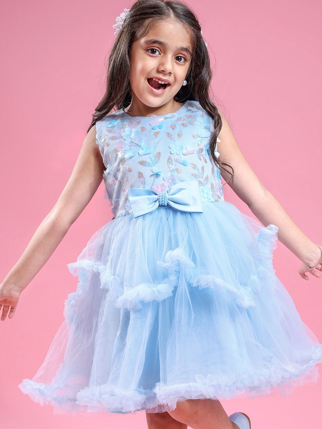 

Mark & Mia Girls Sequined Embellished Fit And Flare Layered Dress, Blue