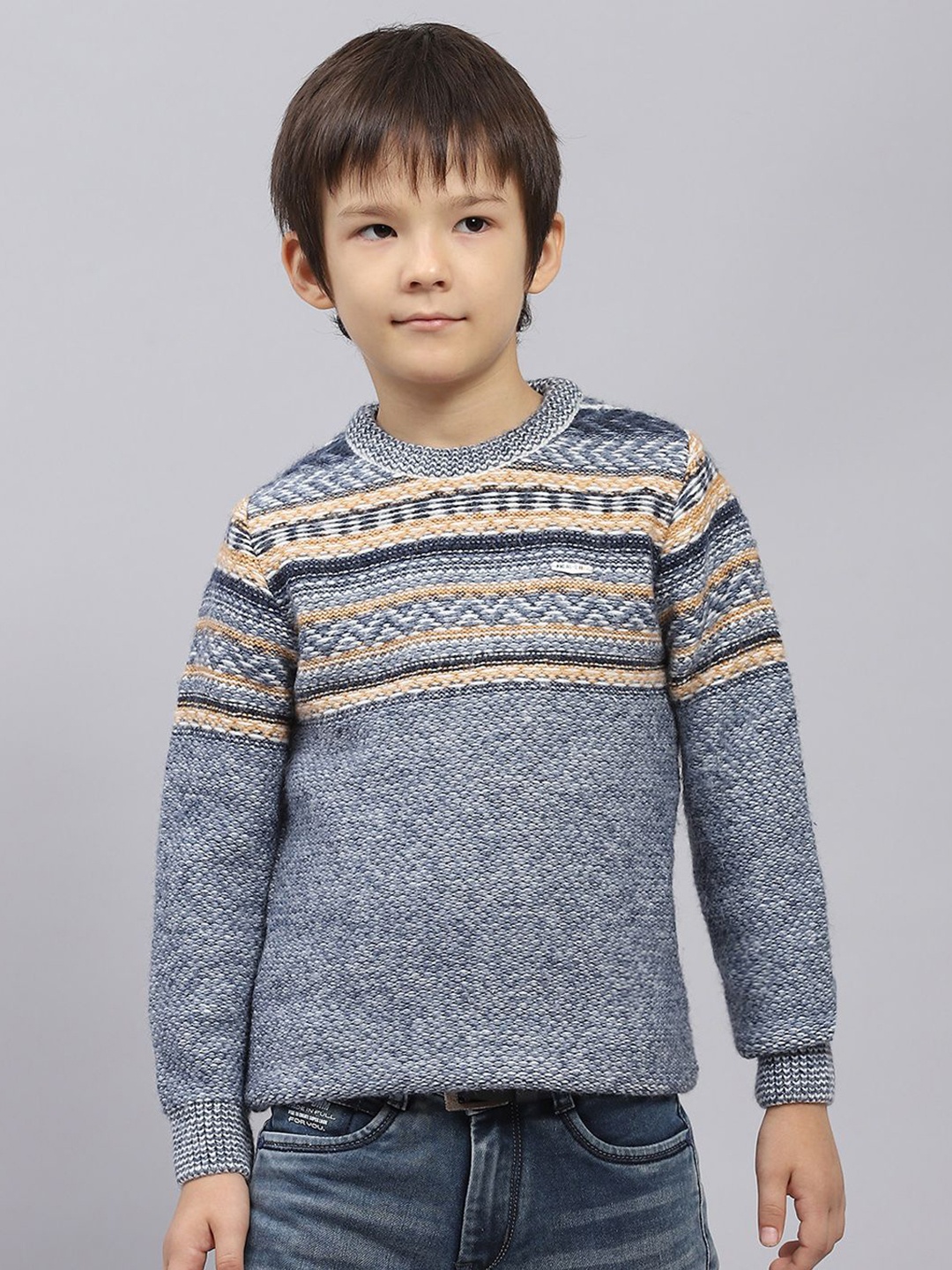 

Monte Carlo Boys Self Design Cable Knit Woollen Long Sleeve Pullover Sweater, Navy blue