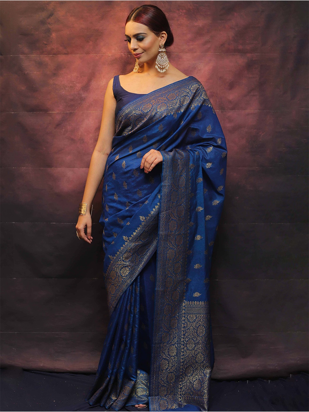 

Banarasee Ethnic Motifs Zari Banarasi Saree, Blue