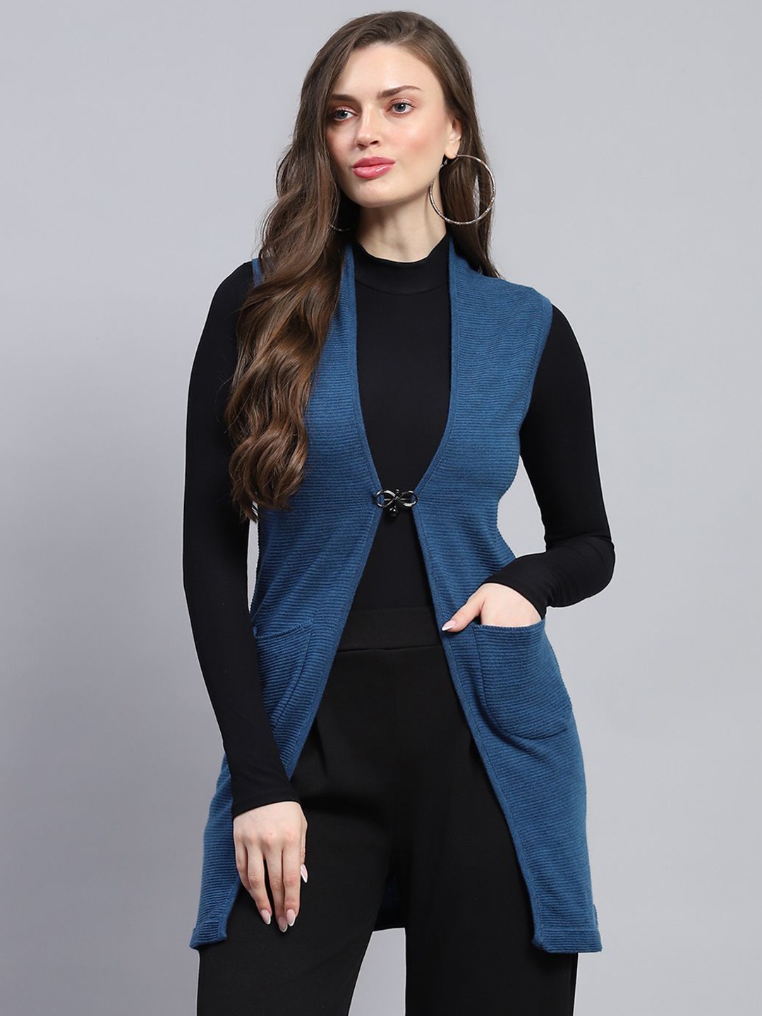 

Monte Carlo Women Woollen Longline Cardigan, Blue