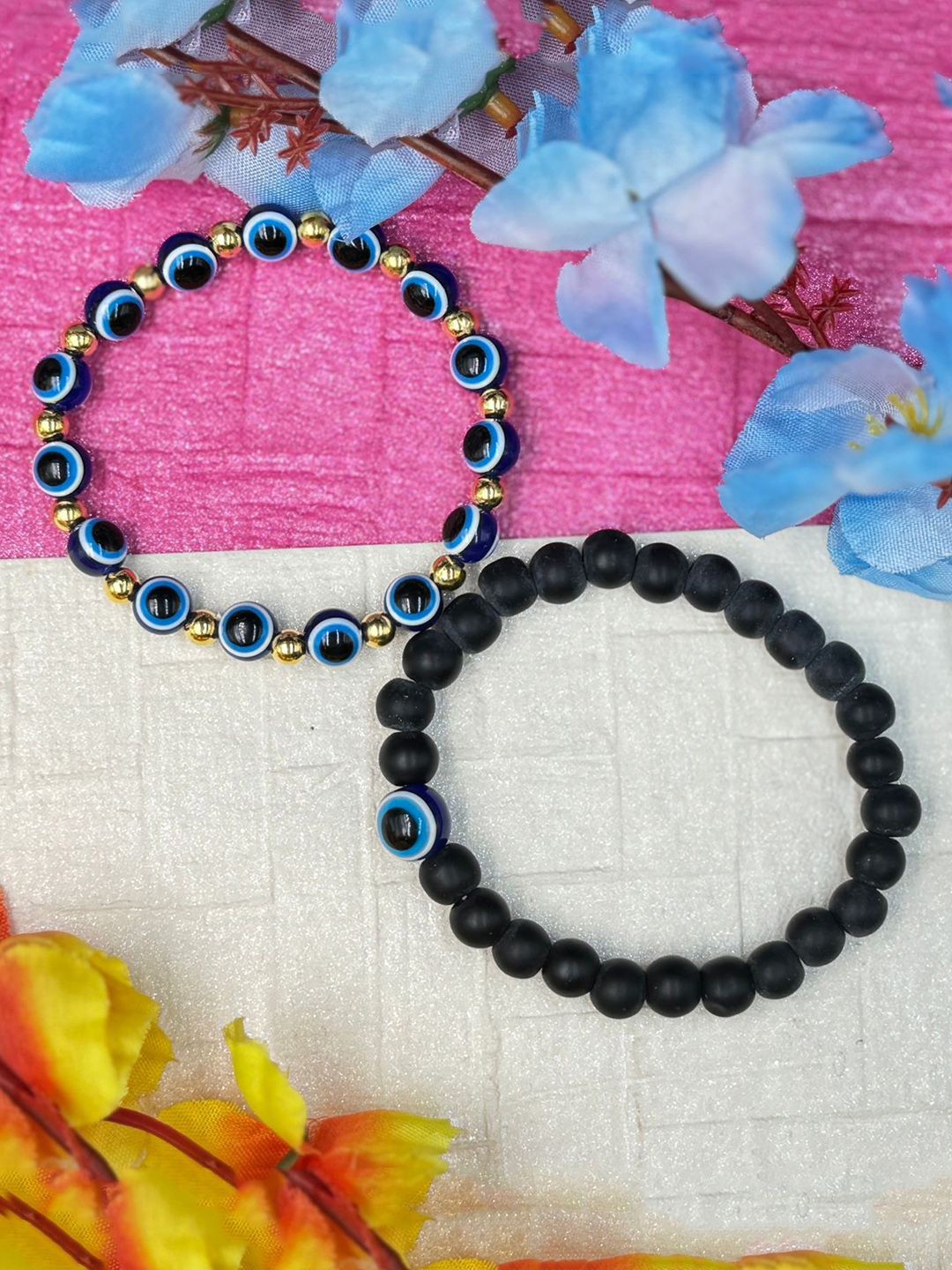 

Estele Unisex Set Of 2 Beaded Elasticated Bracelet, Blue