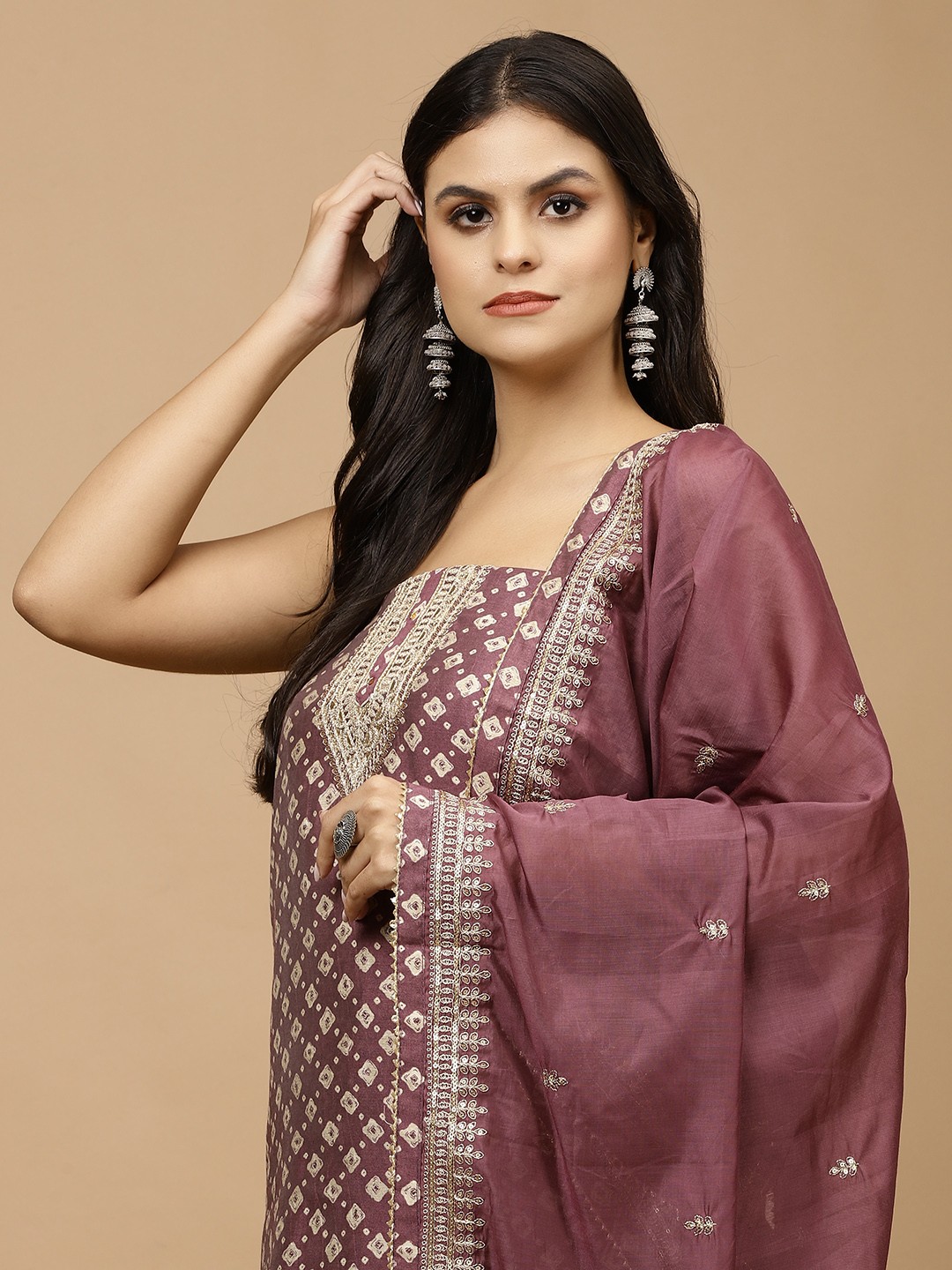 

Meena Bazaar Geometric Printed Zari Unstitched Dress Material, Purple