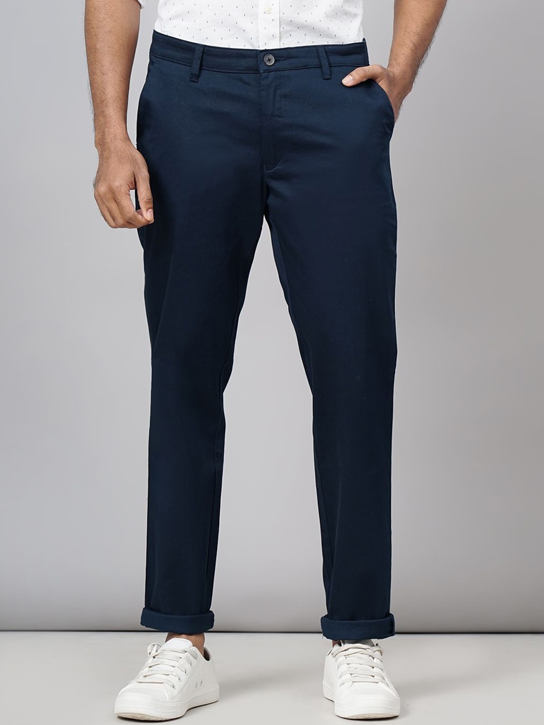 

Greenfibre Men Mid Rise Slim Fit Trousers, Navy blue