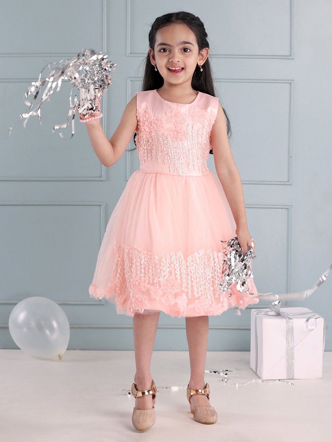 

Mark & Mia Girls Self Design Fit & Flare Dress, Peach