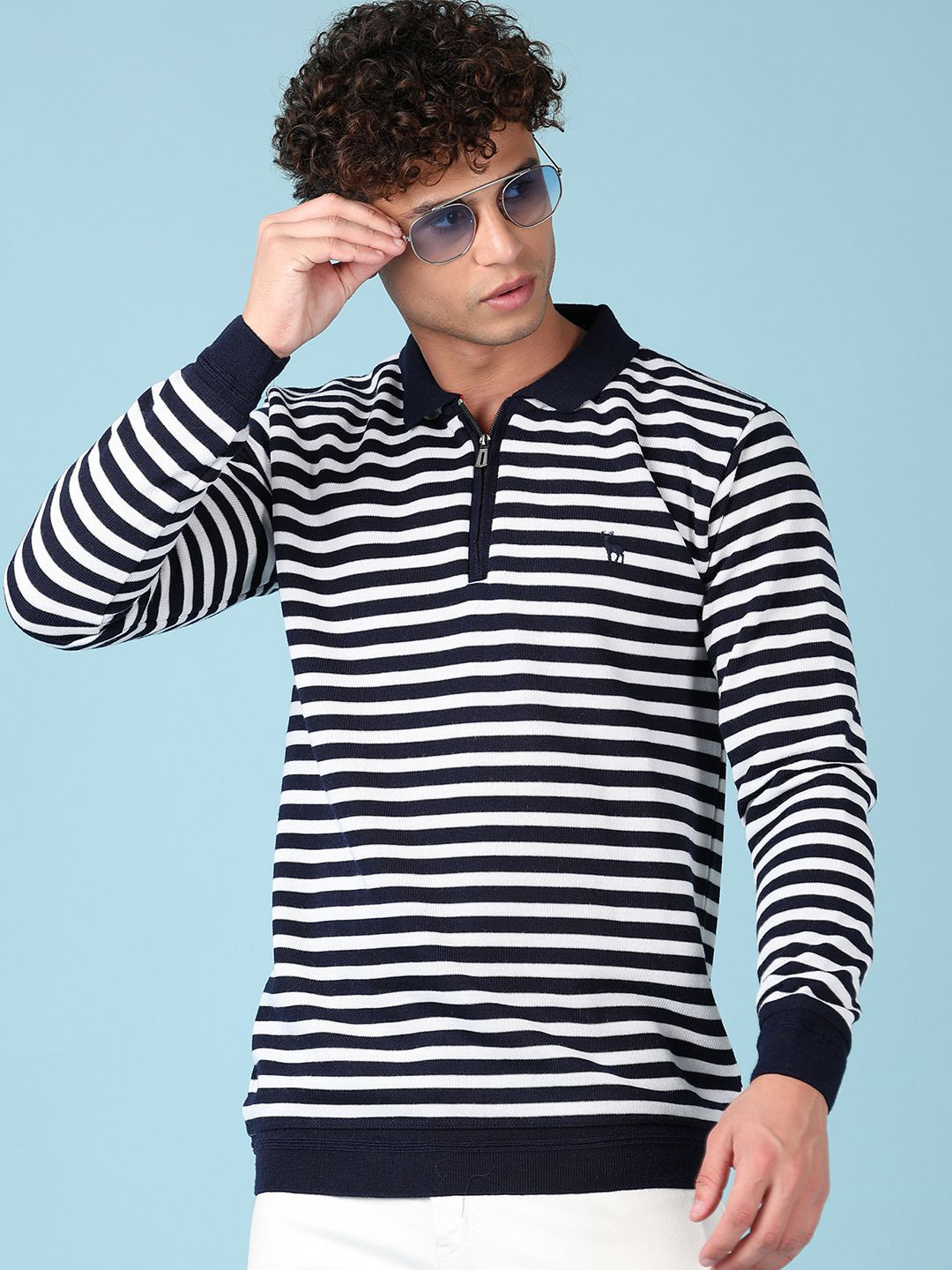 

V-Mart Men Striped Casual Pullover, Navy blue