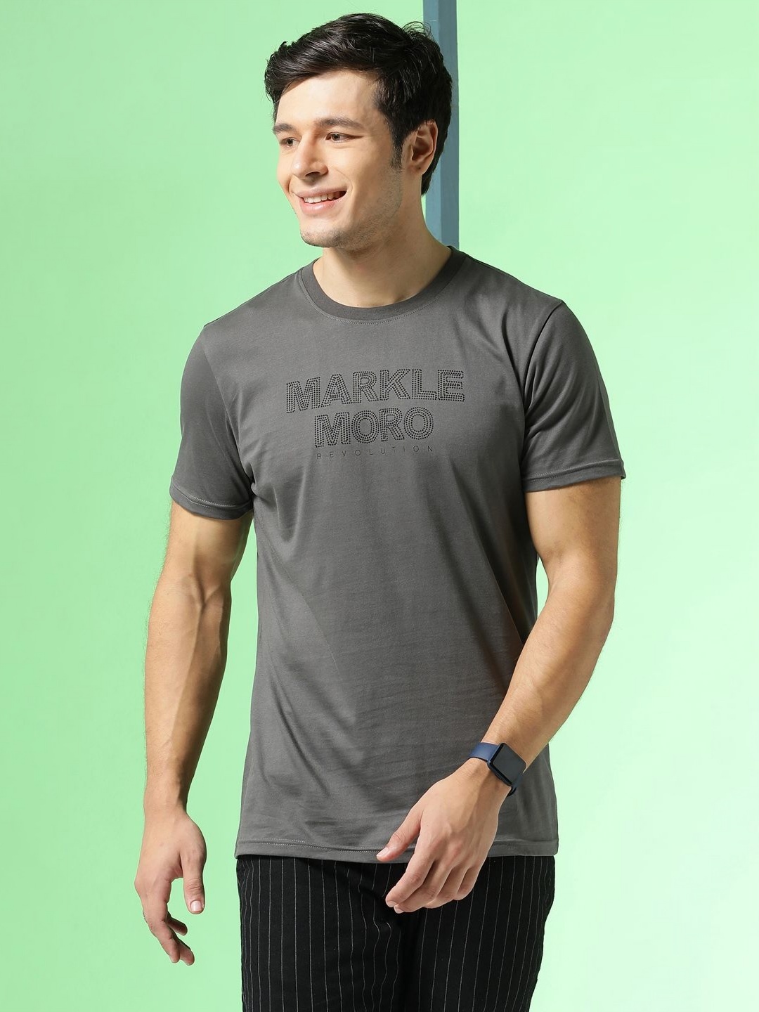 

Markle Moro Men Typography Printed Round Neck Cotton Slim Fit T-shirt, Grey