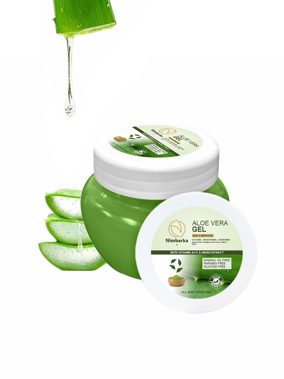 

Nimbarka Aloe Vera Gel with Vitamin A+C & Neem for Hydrating Soothing Skin & Hair - 100 ml, Green