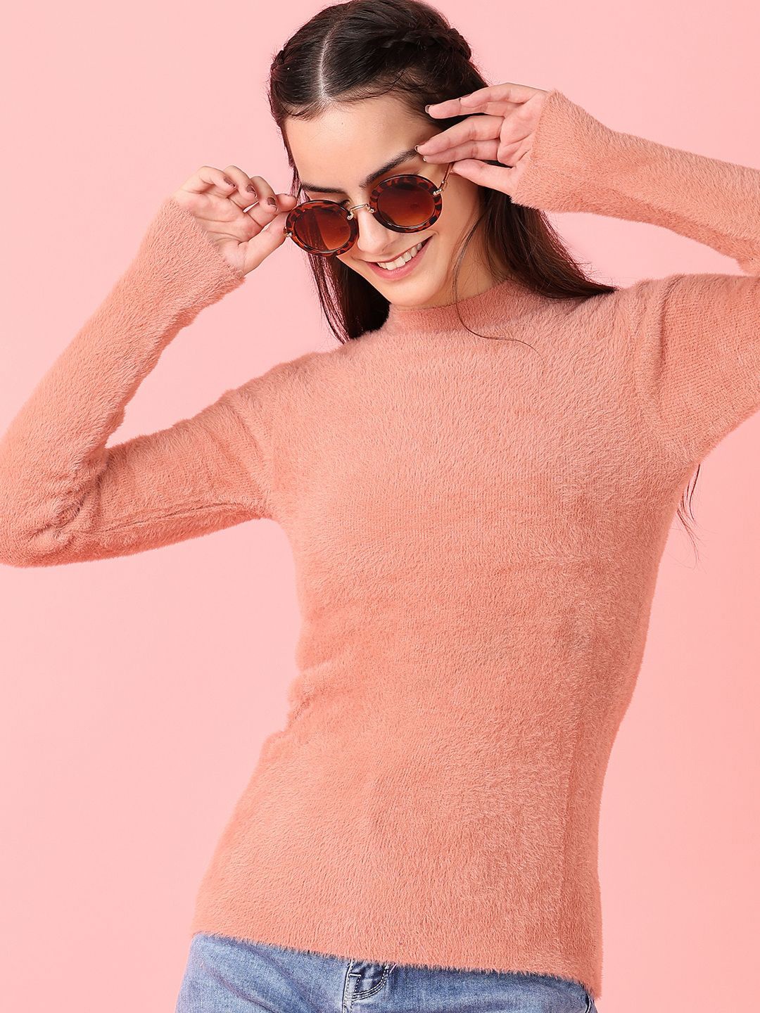

V-Mart Women Mock Collar Pullover Sweaters, Pink