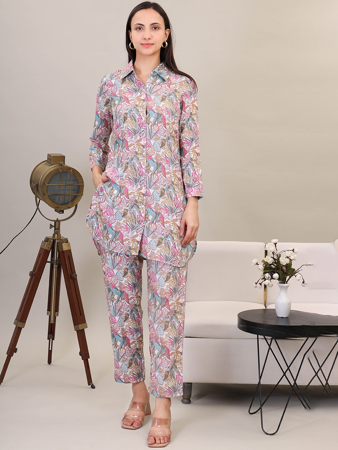 

GRIVA Printed Pure Cotton Top With Trouser, Pink