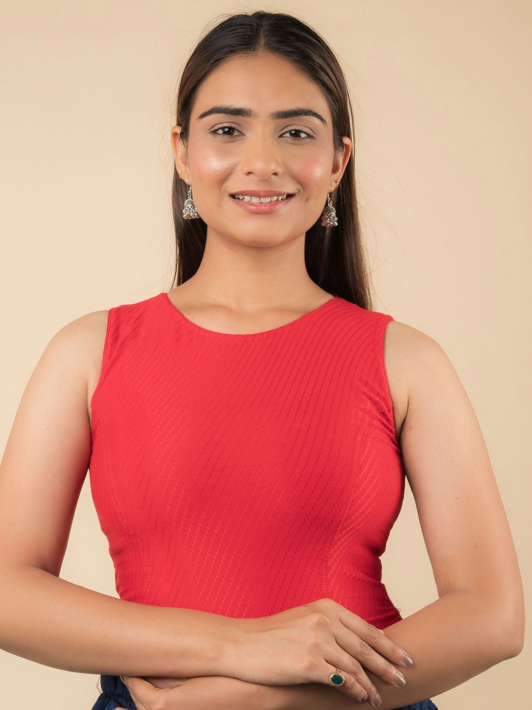 

Bindigasm's Advi Women Stretchable Cotton Saree Blouse, Red