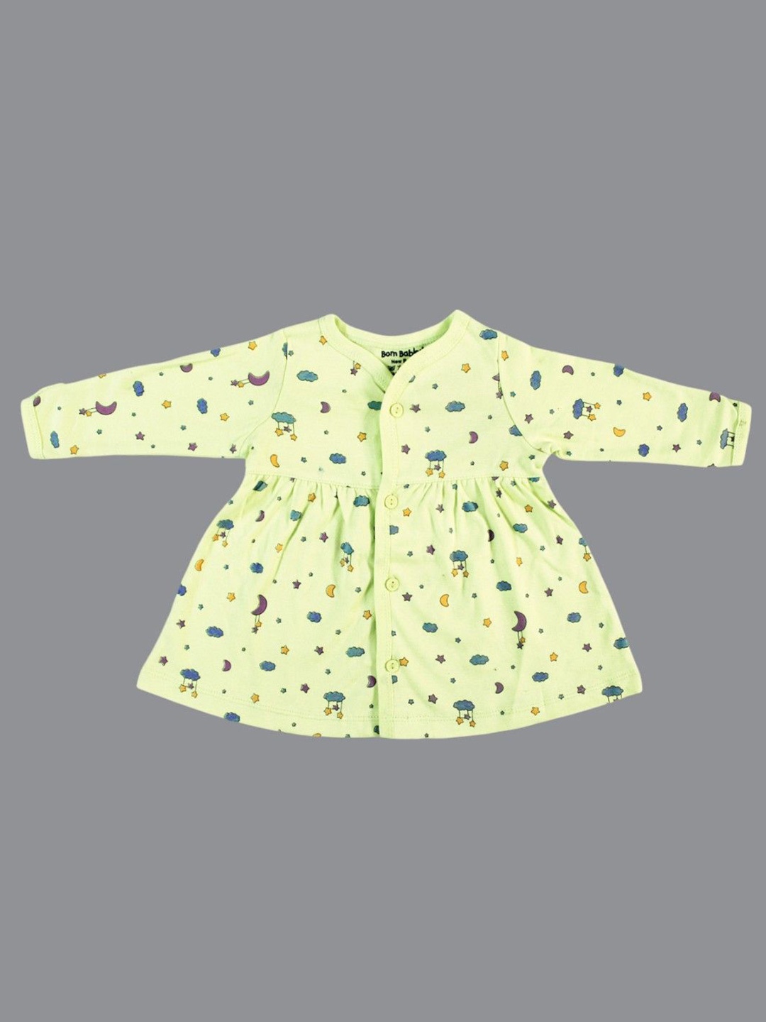 

Born Babies Girls Printed Conversational A-Line Dress, Green