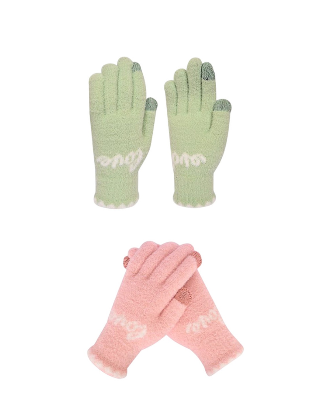 

LOOM LEGACY Women Woollen Winter Pack of 2 Pairs Patterned Acrylic Touchscreen Gloves, Green