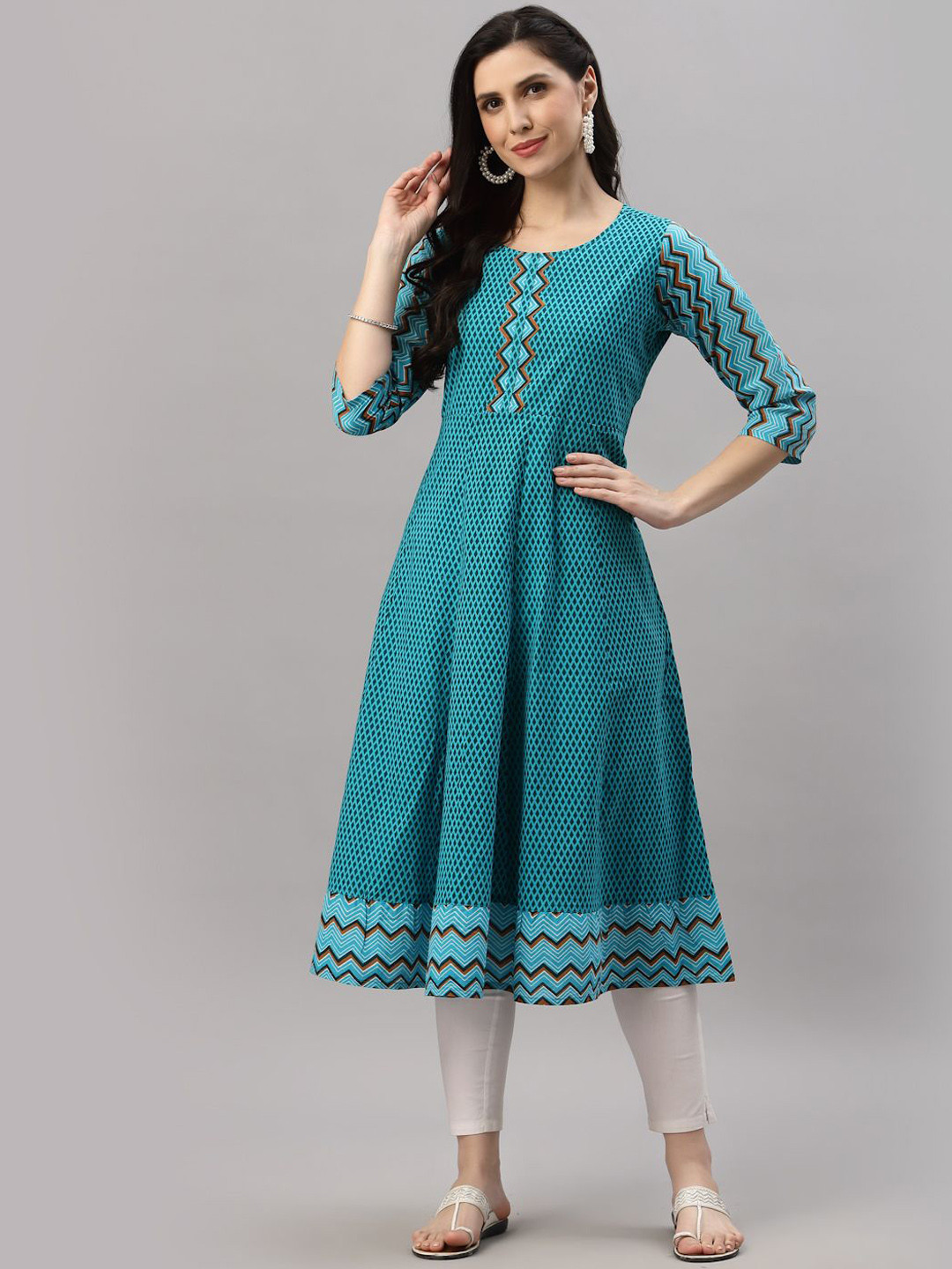 

IKRASS Geometric Printed Cotton Anarkali Kurta, Teal