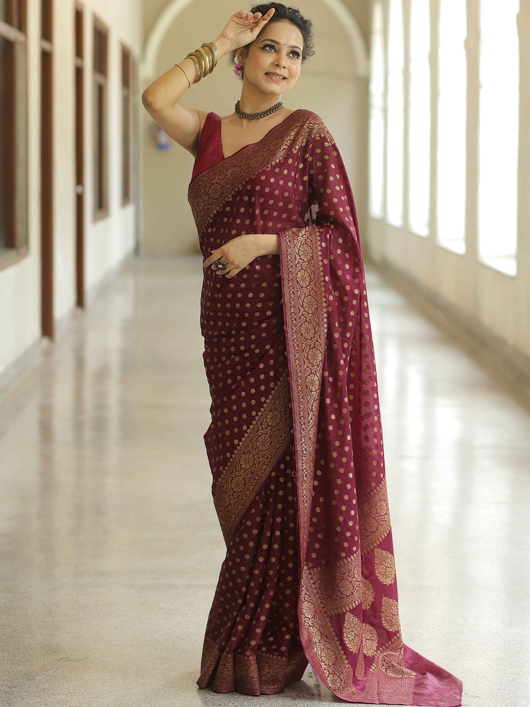 

Banarasee Woven Design Zari Banarasi Saree, Maroon