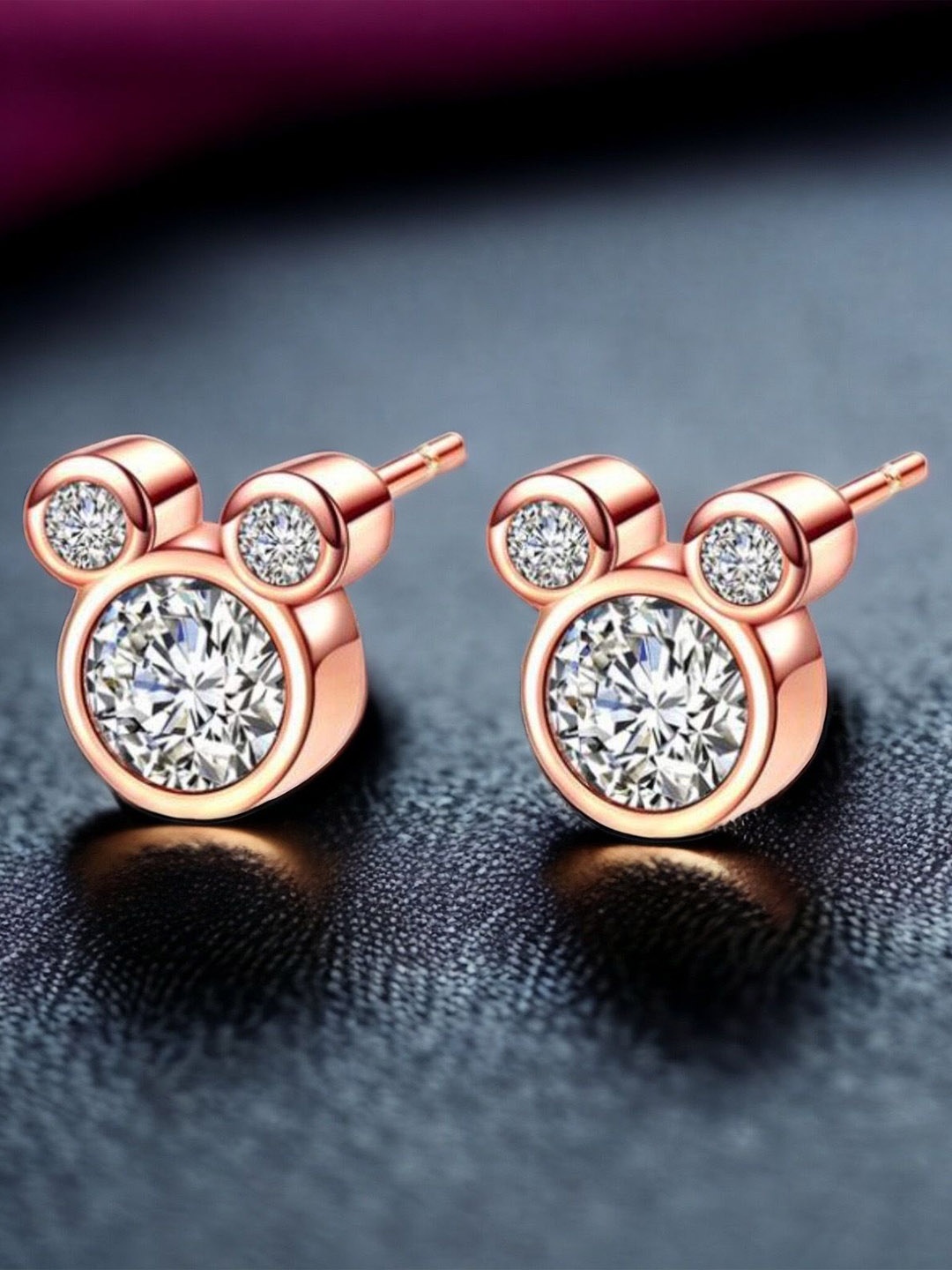 

MYKI Rose Gold-Plated Mickey Mouse Stainless Steel Cubic Zirconia Studs
