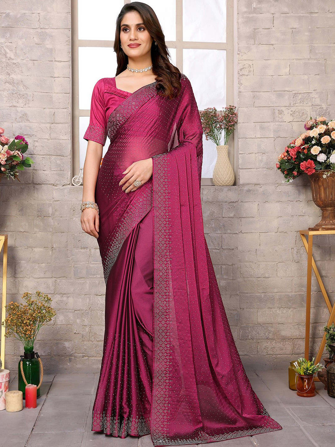 

KALINI Embellished Embroidered Saree, Pink