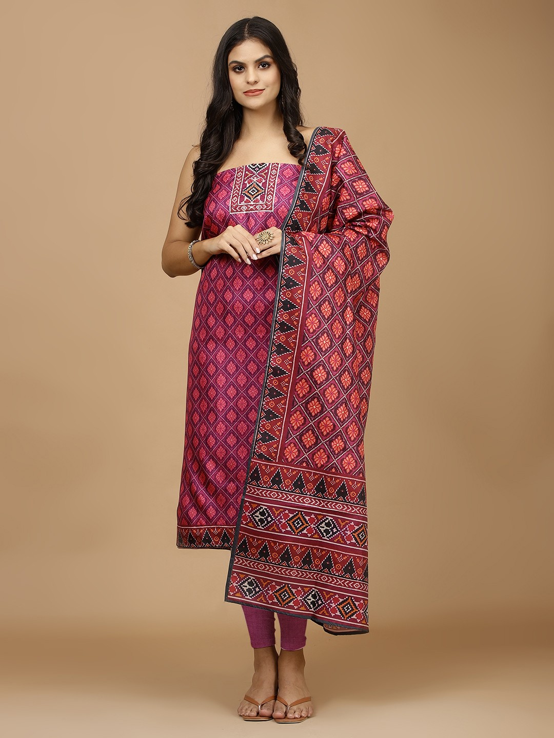 

Meena Bazaar Geometric Printed Unstitched Dress Material, Purple