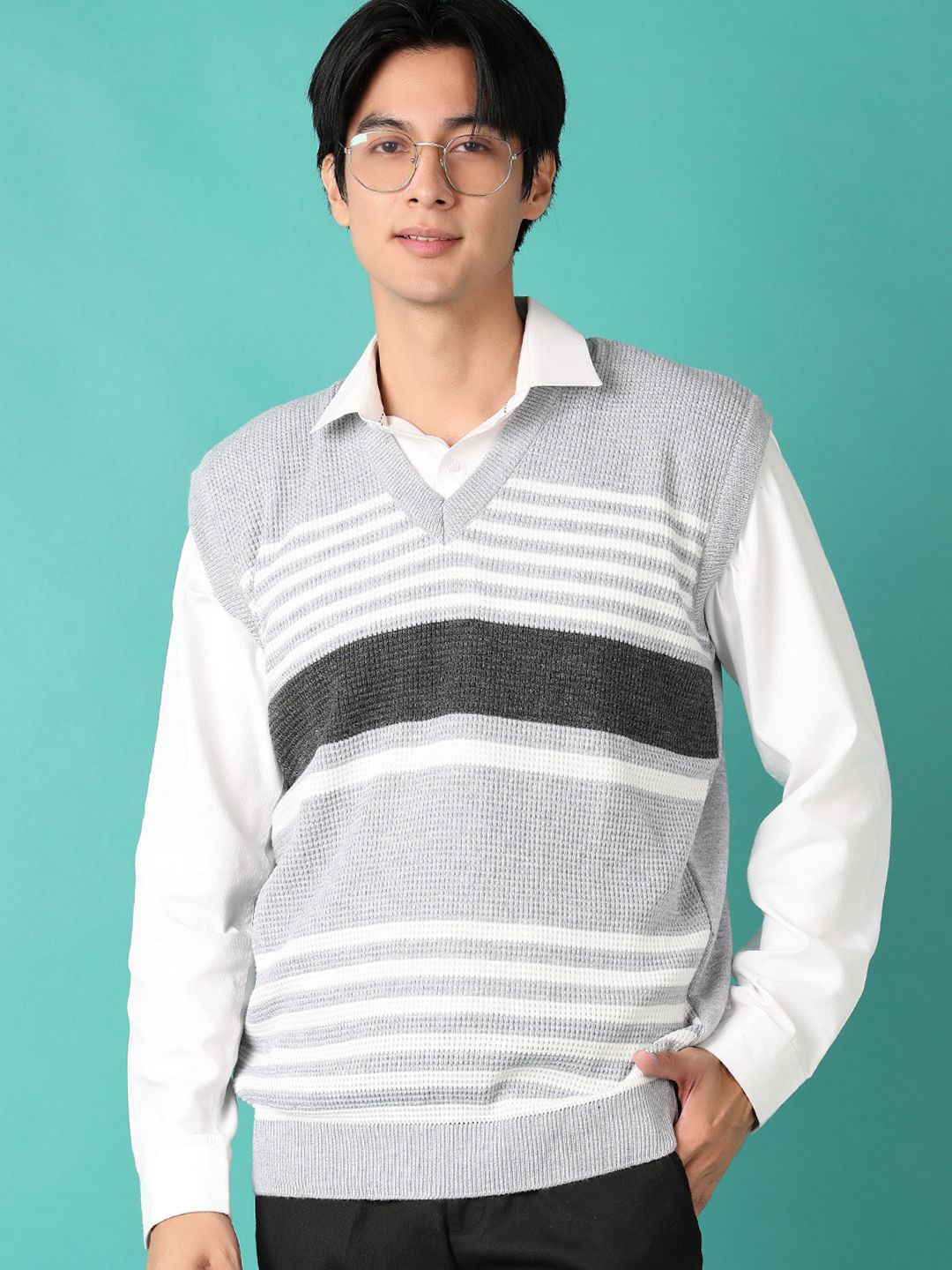 

V-Mart Men V-Neck Cotton Sweater Vest, Grey